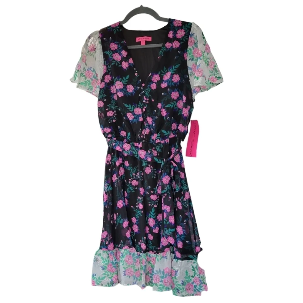 Betsey Johnson Sz 6 Floral Fit & Flare Mini Dress NWT Fairycore Retro Whimsical - Picture 3 of 13